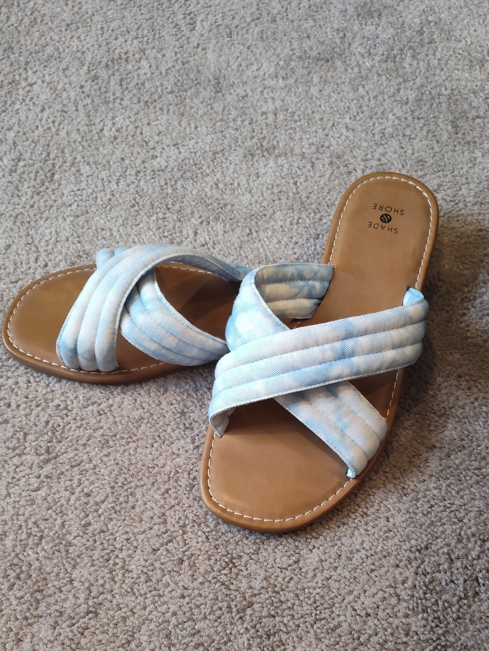 Shade & Shore Pale Blue Quilted Cross-Strap Slide Sandals - Women's